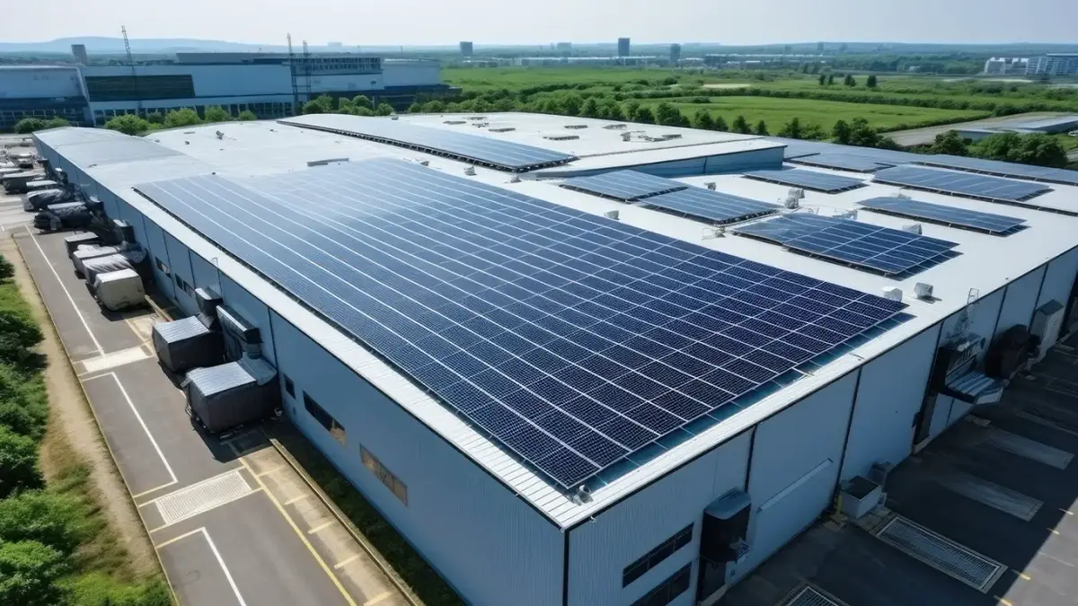 Solarmodule auf dem Dach eines Unternehmens